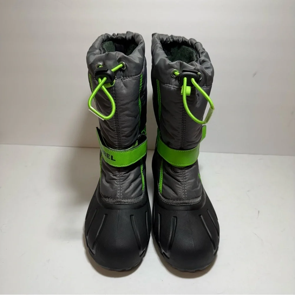Sorel Flurry Grey Green Waterproof Felt Lined Lug Sole Snow Boots Big Boy Sz 5